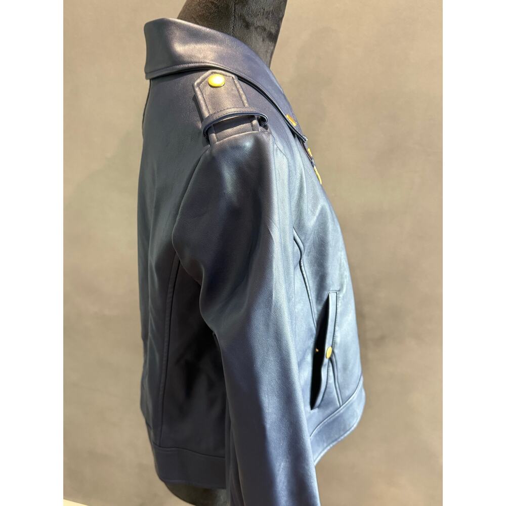 Michael Kors Navy & Gold Faux Leather Moto Jacket Size XL - Picture 6 of 8
